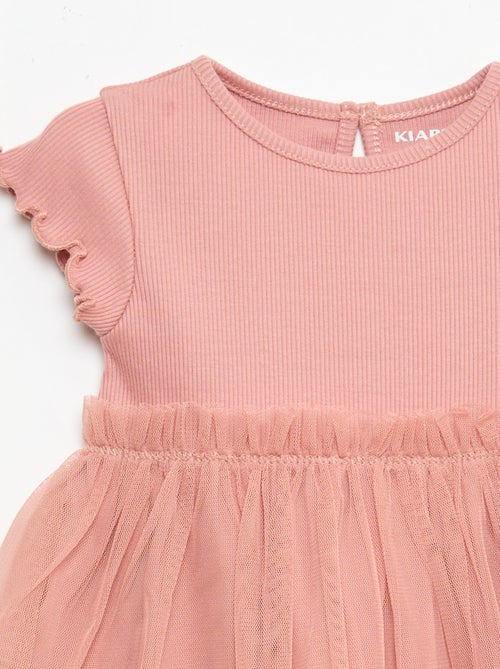 Vestito in maglia a costine e tulle - Kiabi