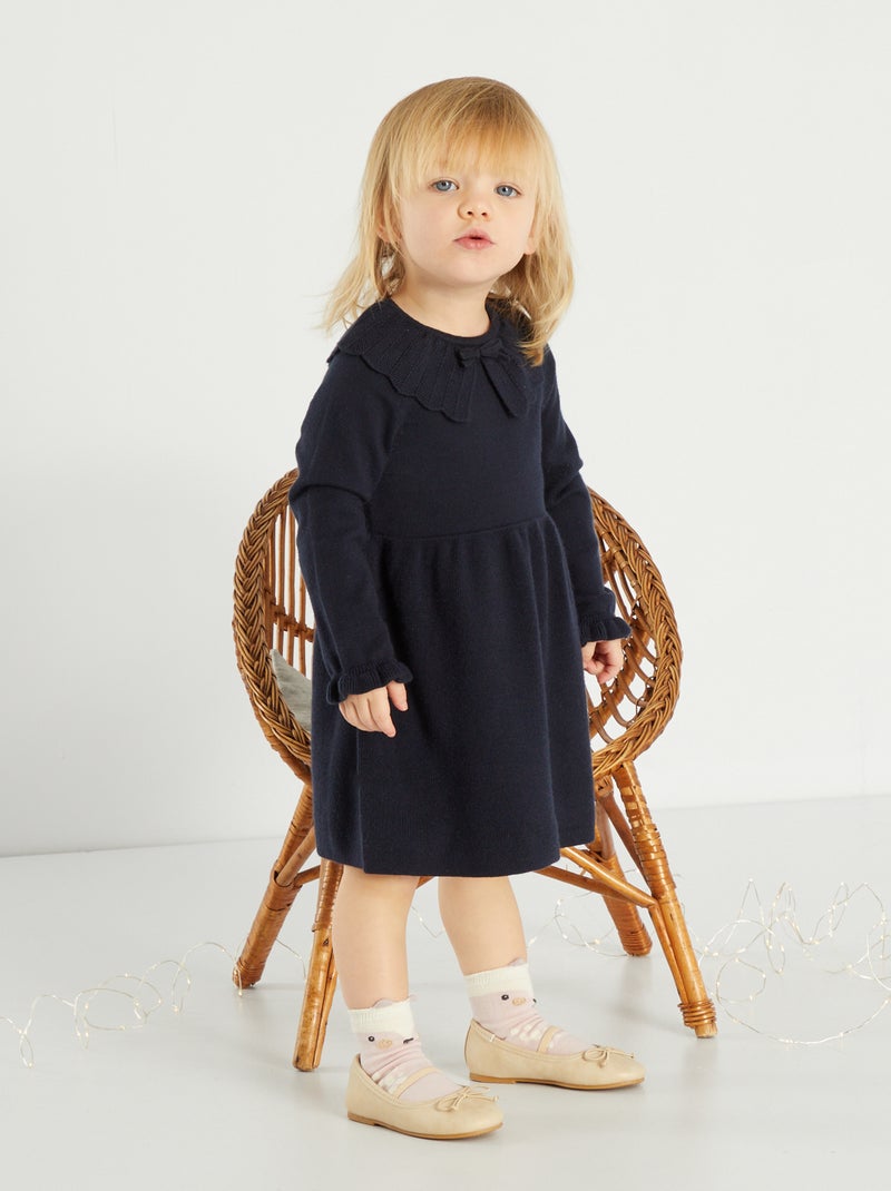 Vestito in maglia con collo fantasia BLU Kiabi