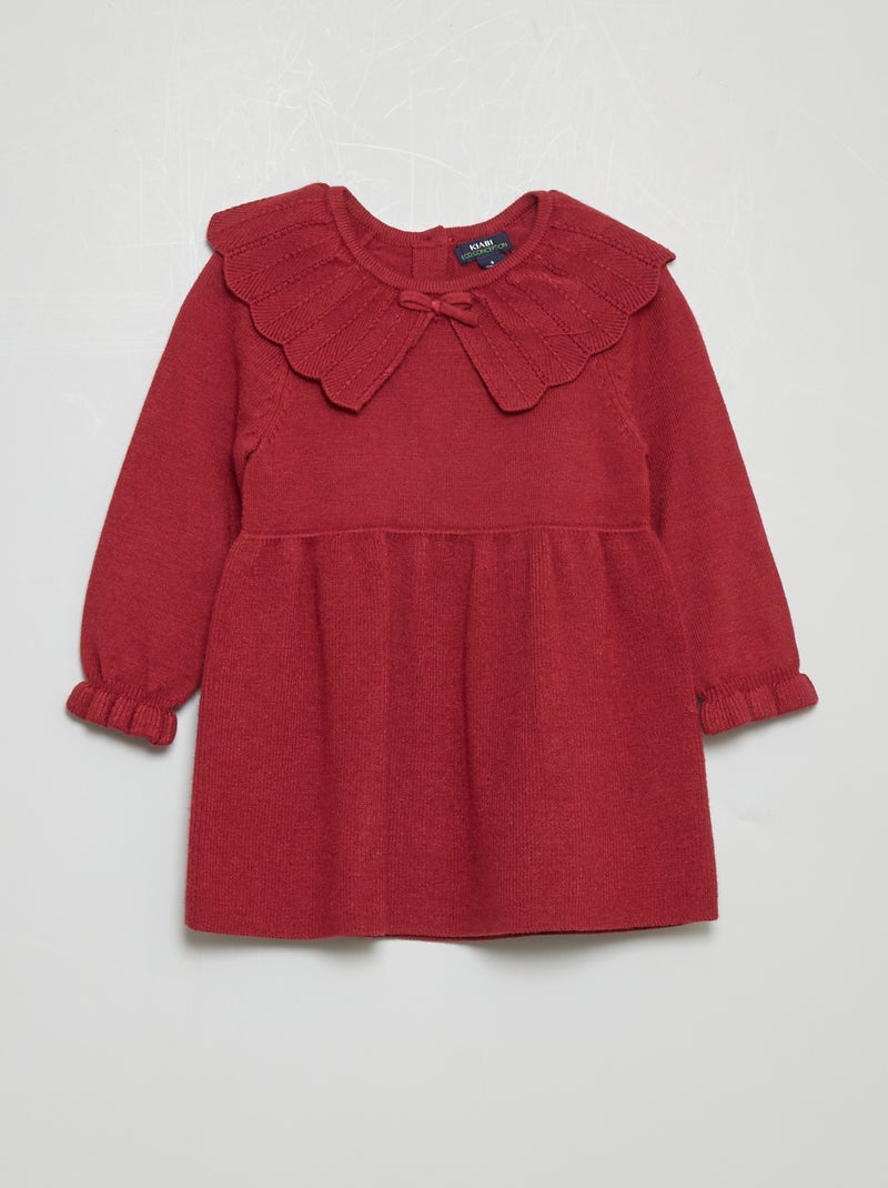 Vestito in maglia con collo fantasia rosso bordeaux - Kiabi