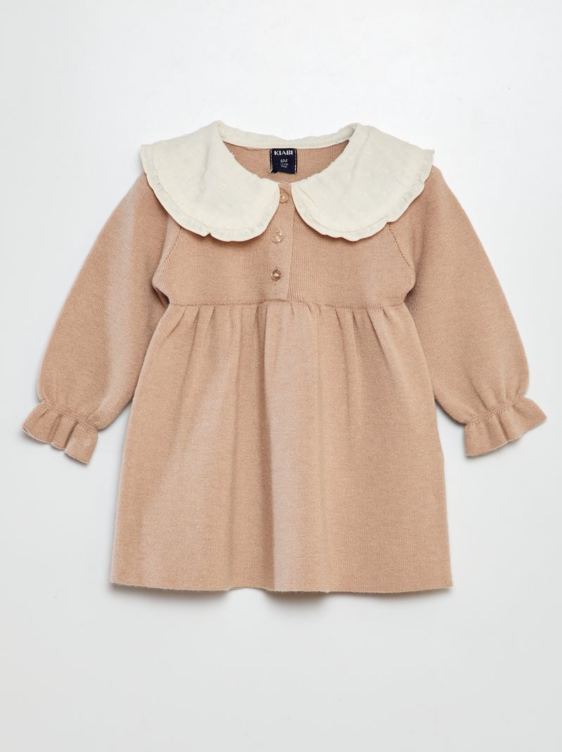 Vestito in maglia con collo plumetis BEIGE - Kiabi