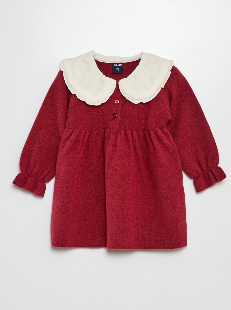 Vestito in maglia con collo plumetis ROSSO - Kiabi