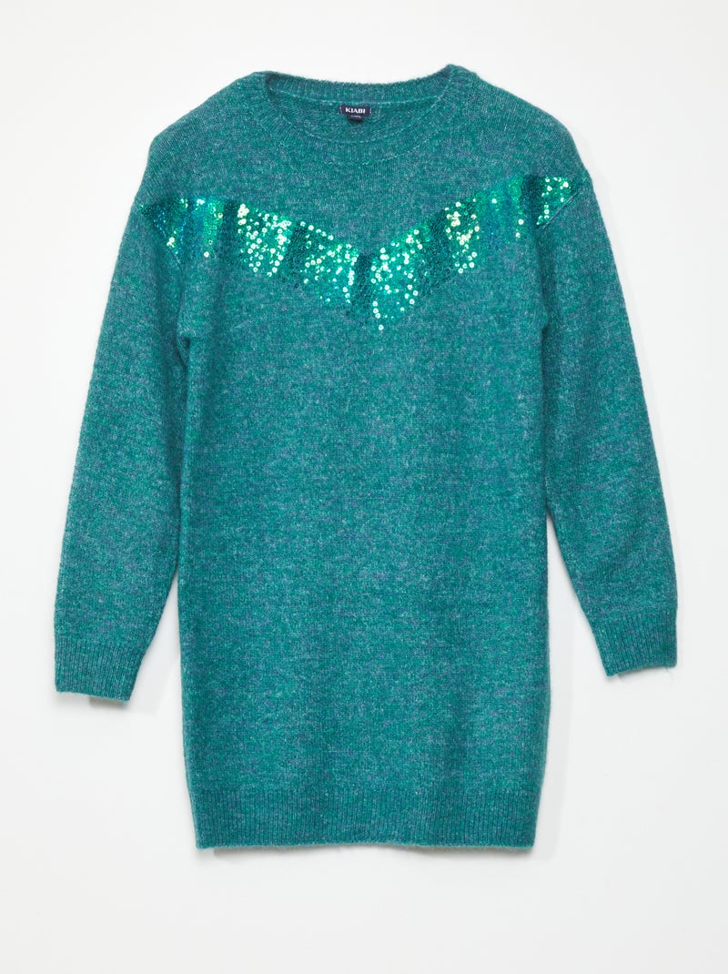 Vestito in maglia con paillettes VERDE - Kiabi