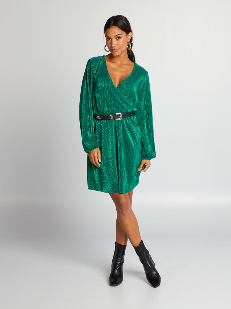 Vestito in maglia plissettata lucida VERDE - Kiabi