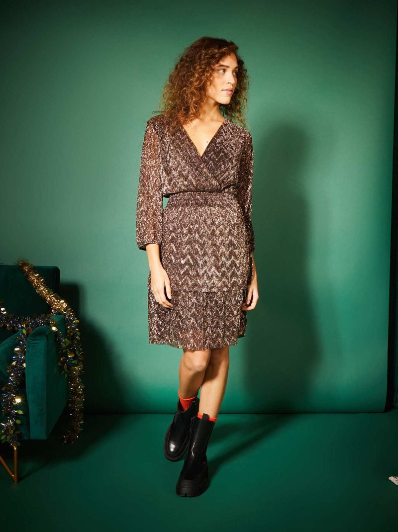 Vestito in maglia plissettata MARRONE - Kiabi