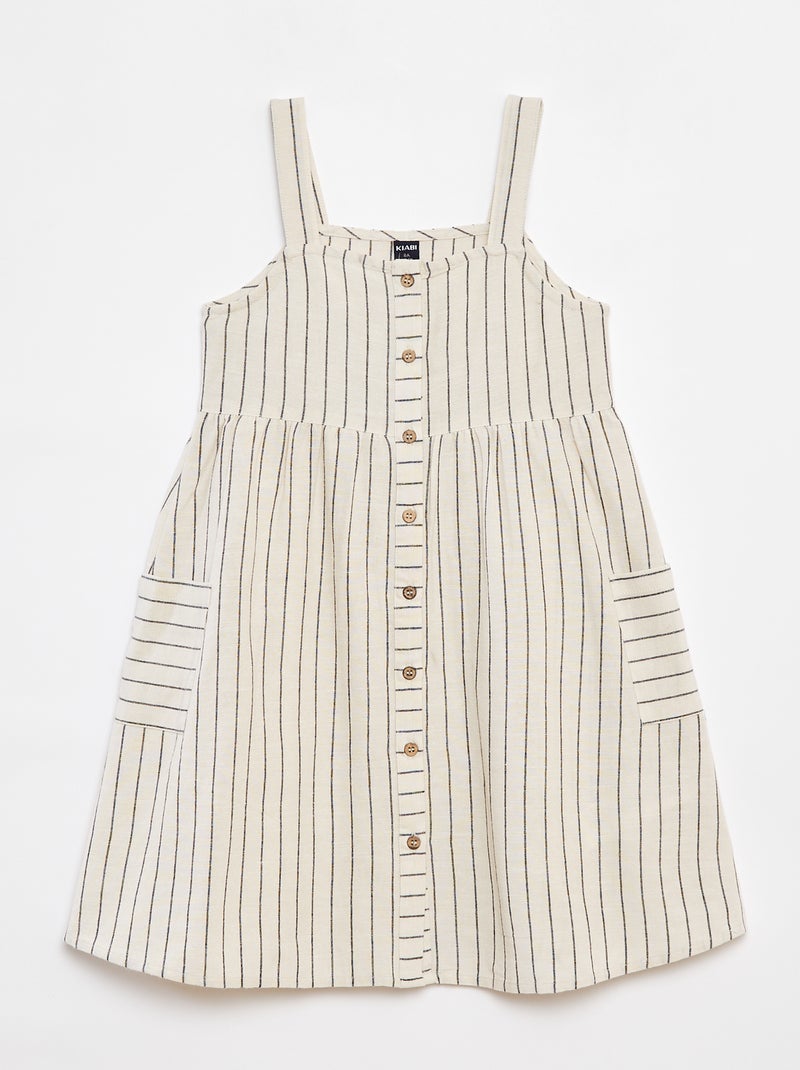Vestito in misto lino con apertura con bottoni Beige - Kiabi