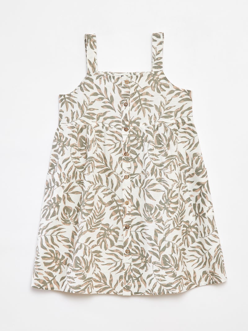 Vestito in misto lino con apertura con bottoni Bianco - Kiabi