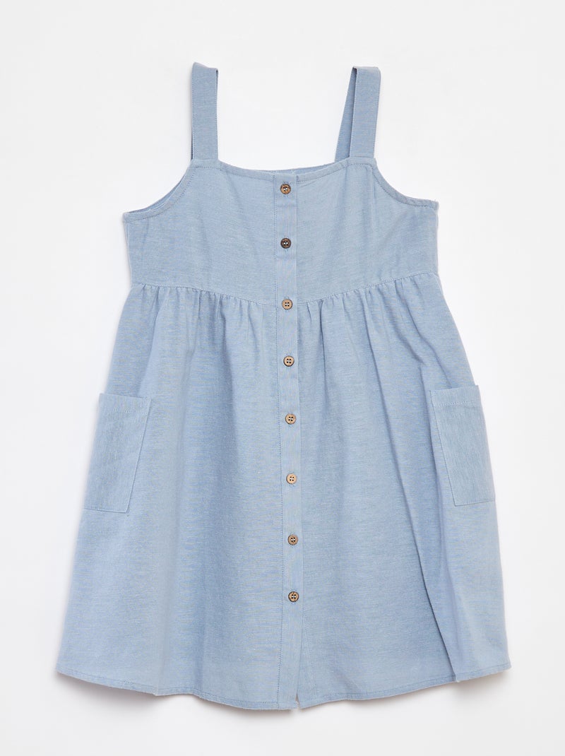 Vestito in misto lino con apertura con bottoni Blu - Kiabi