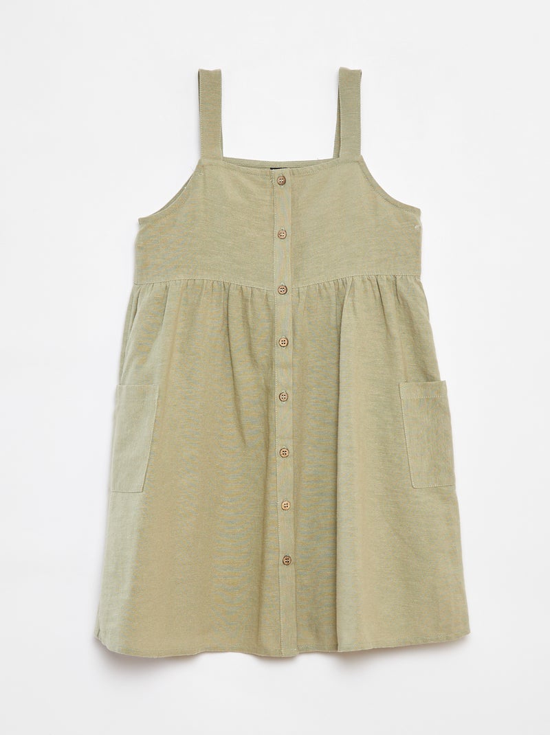 Vestito in misto lino con apertura con bottoni Verde - Kiabi