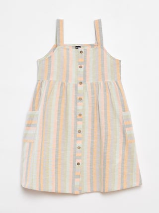 Vestito in misto lino con apertura con bottoni