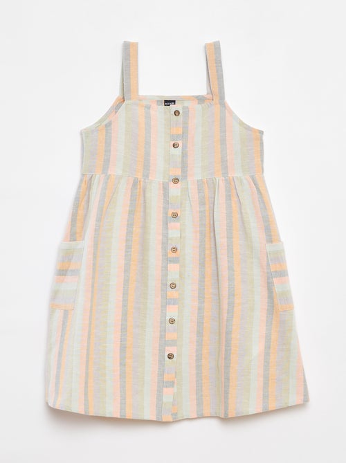 Vestito in misto lino con apertura con bottoni - Kiabi