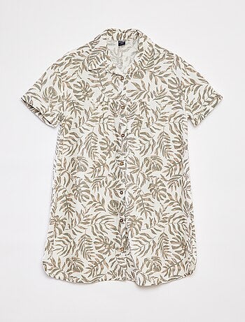 Vestito in misto lino con colletto a camicia
