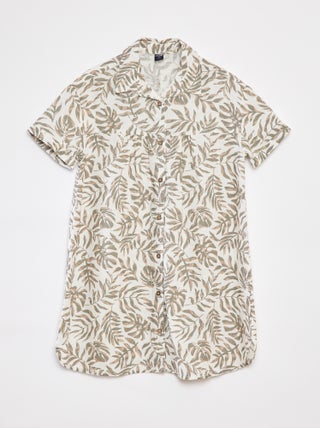 Vestito in misto lino con colletto a camicia