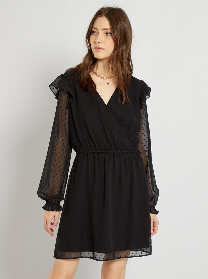 Vestito in mussola plumetis NERO - Kiabi