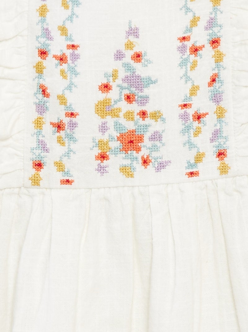 Vestito in ordito e trama con ricami Bianco - Kiabi