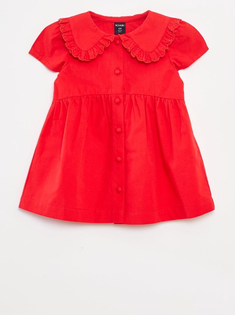 Vestito in popeline con apertura con bottoni Rosso - Kiabi