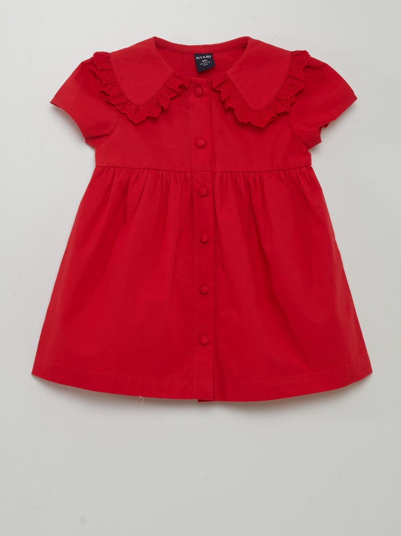 Vestito in popeline con colletto arricciato ROSSO - Kiabi