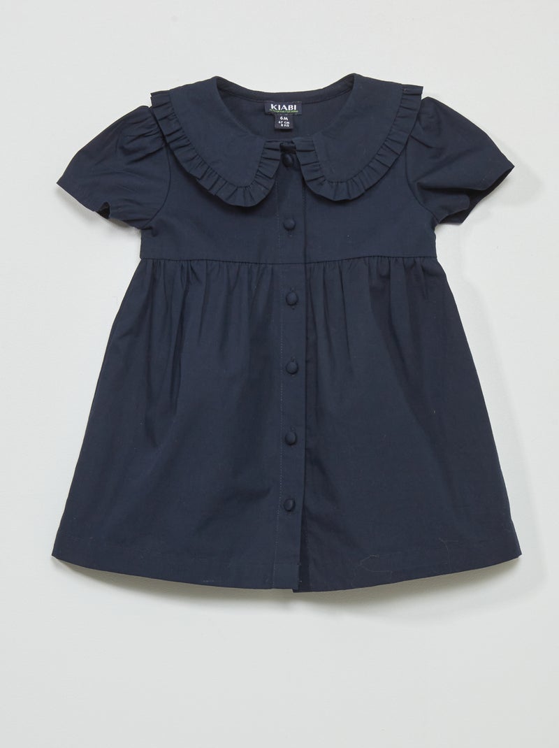 Vestito in popeline con colletto claudine BLU - Kiabi