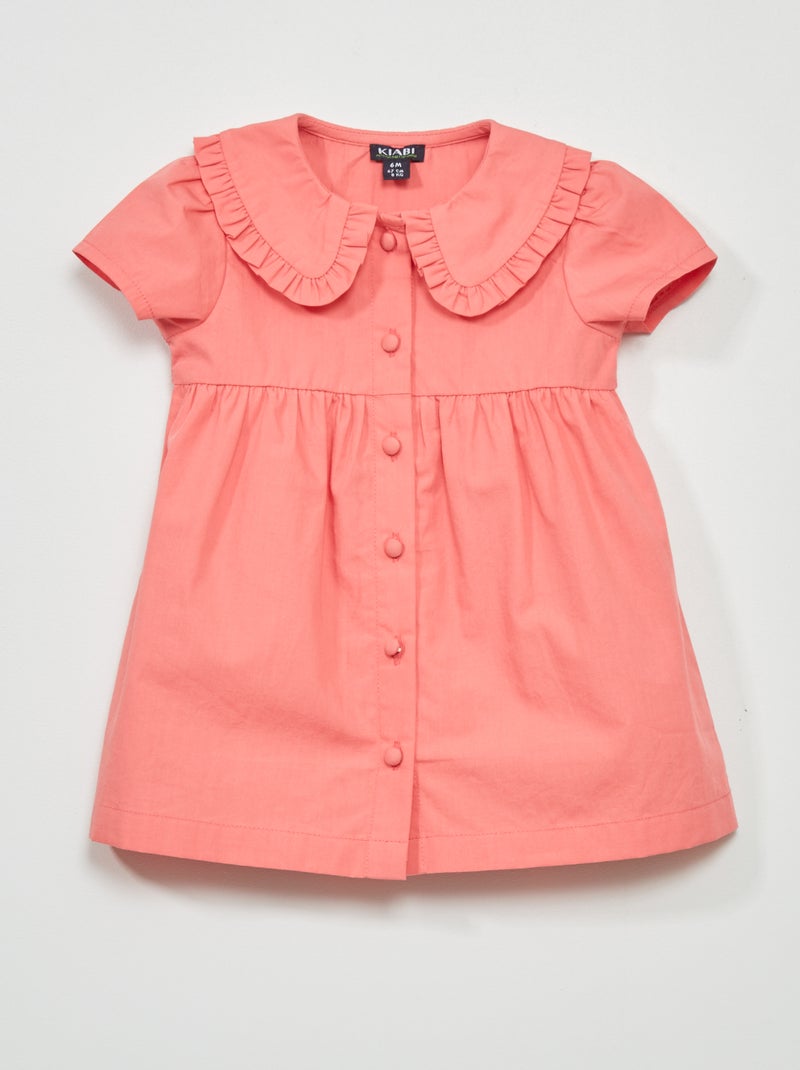 Vestito in popeline con colletto claudine rosa - Kiabi