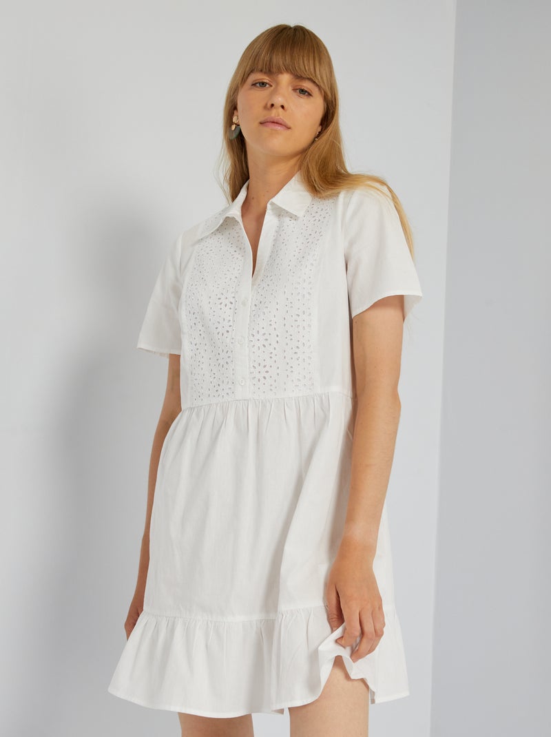 Vestito in popeline con ricami Bianco - Kiabi