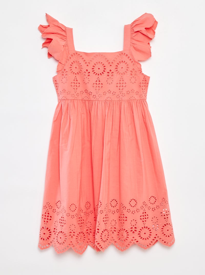 Vestito in popeline con ricamo sangallo rosa - Kiabi