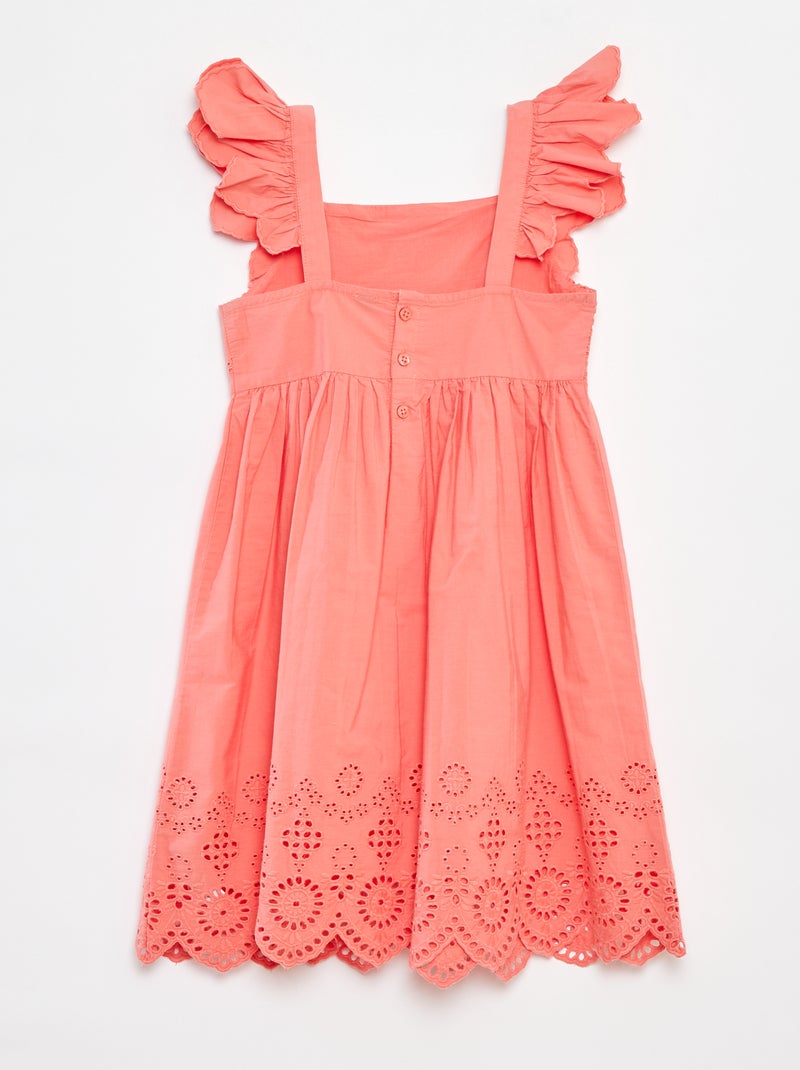 Vestito in popeline con ricamo sangallo rosa - Kiabi