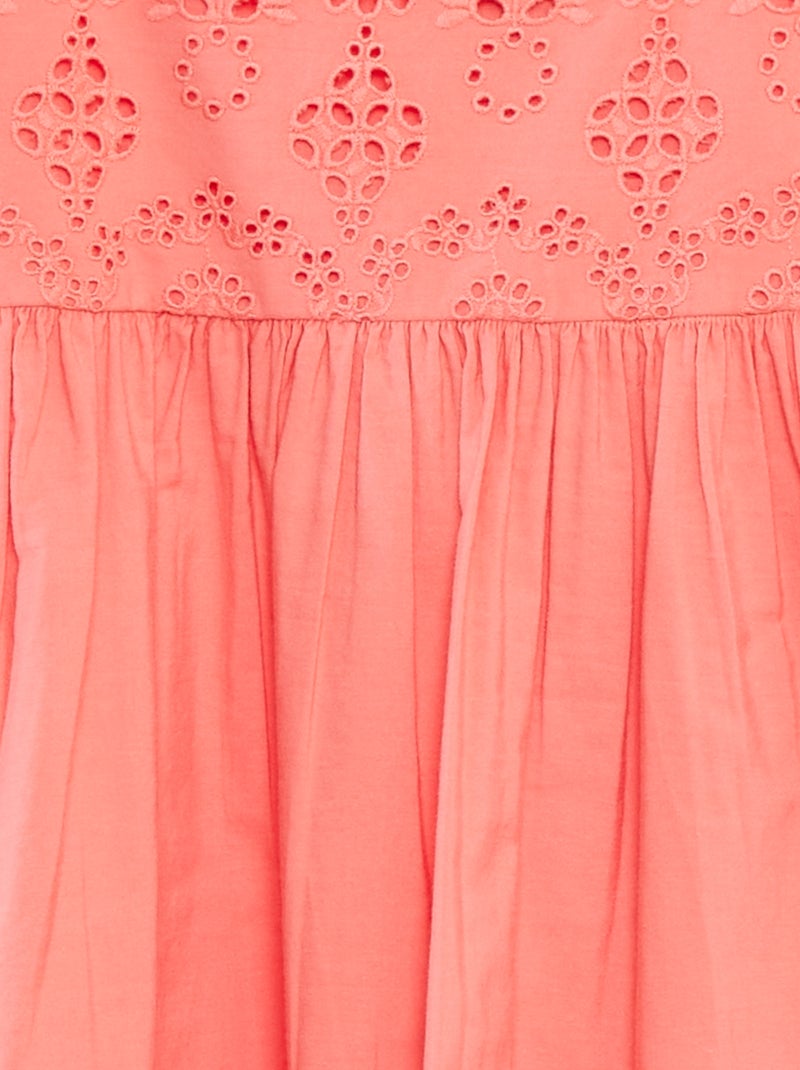 Vestito in popeline con ricamo sangallo rosa - Kiabi