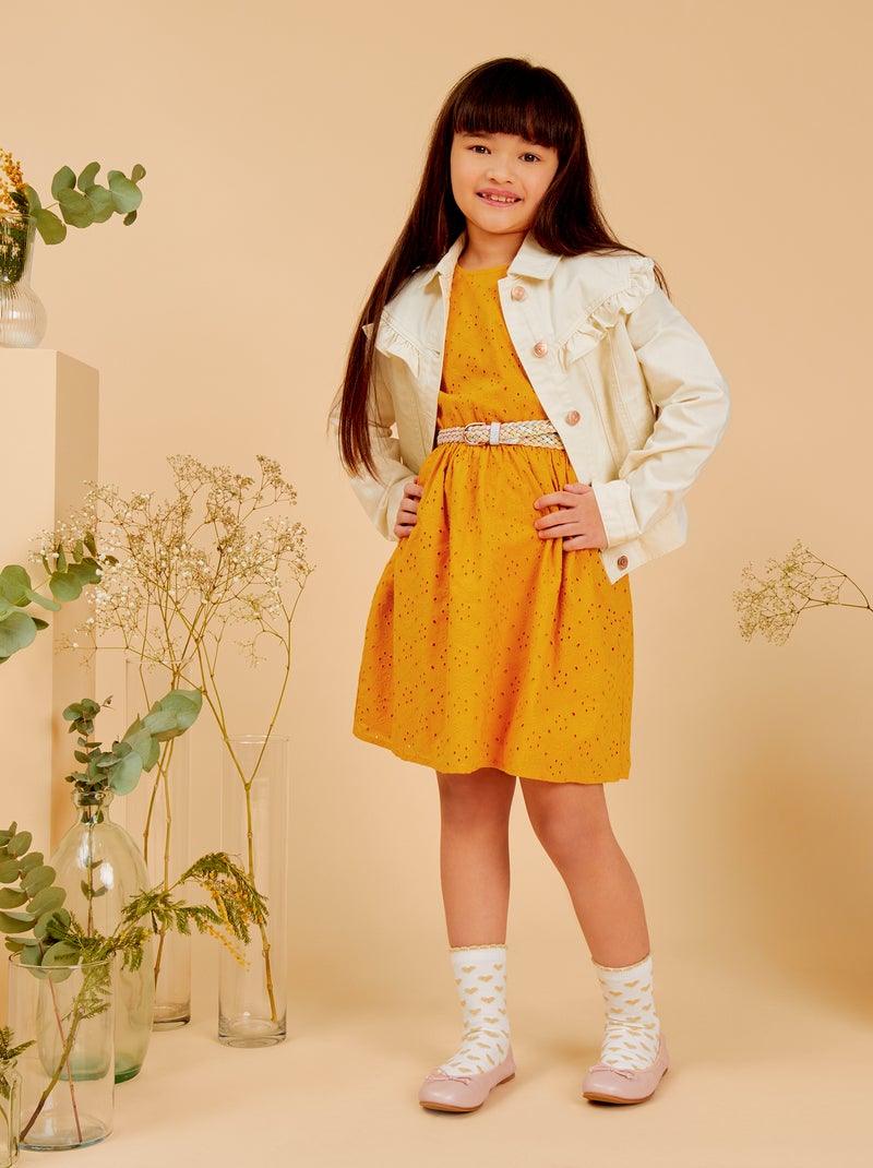 Vestito in ricamo punto inglese GIALLO - Kiabi