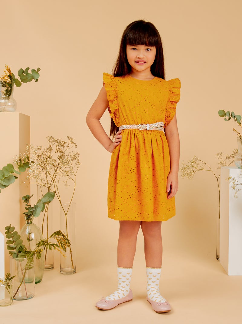 Vestito in ricamo punto inglese GIALLO - Kiabi