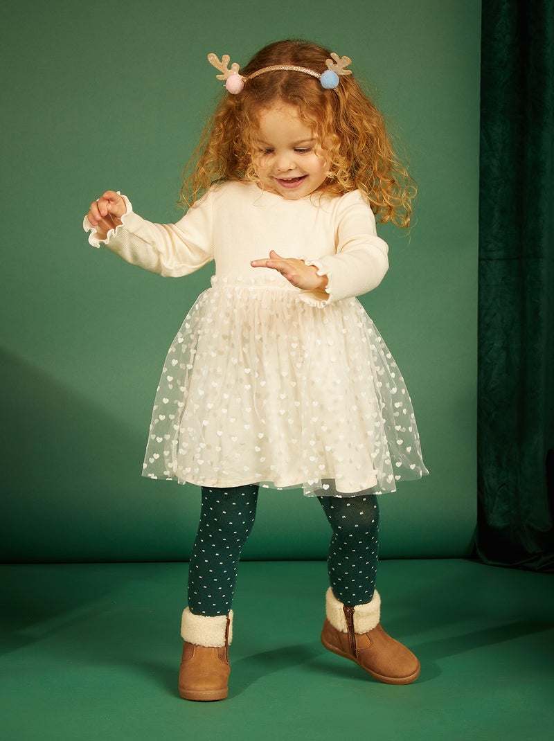Vestito in tessuto a coste e tulle BIANCO - Kiabi