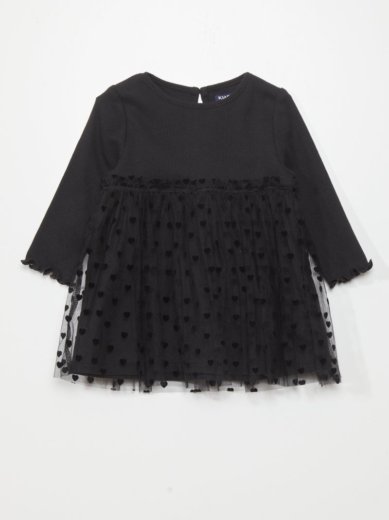 Vestito in tessuto a coste e tulle NERO - Kiabi