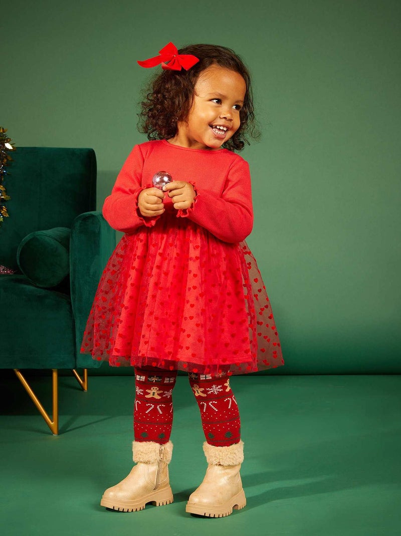 Vestito in tessuto a coste e tulle ROSSO - Kiabi