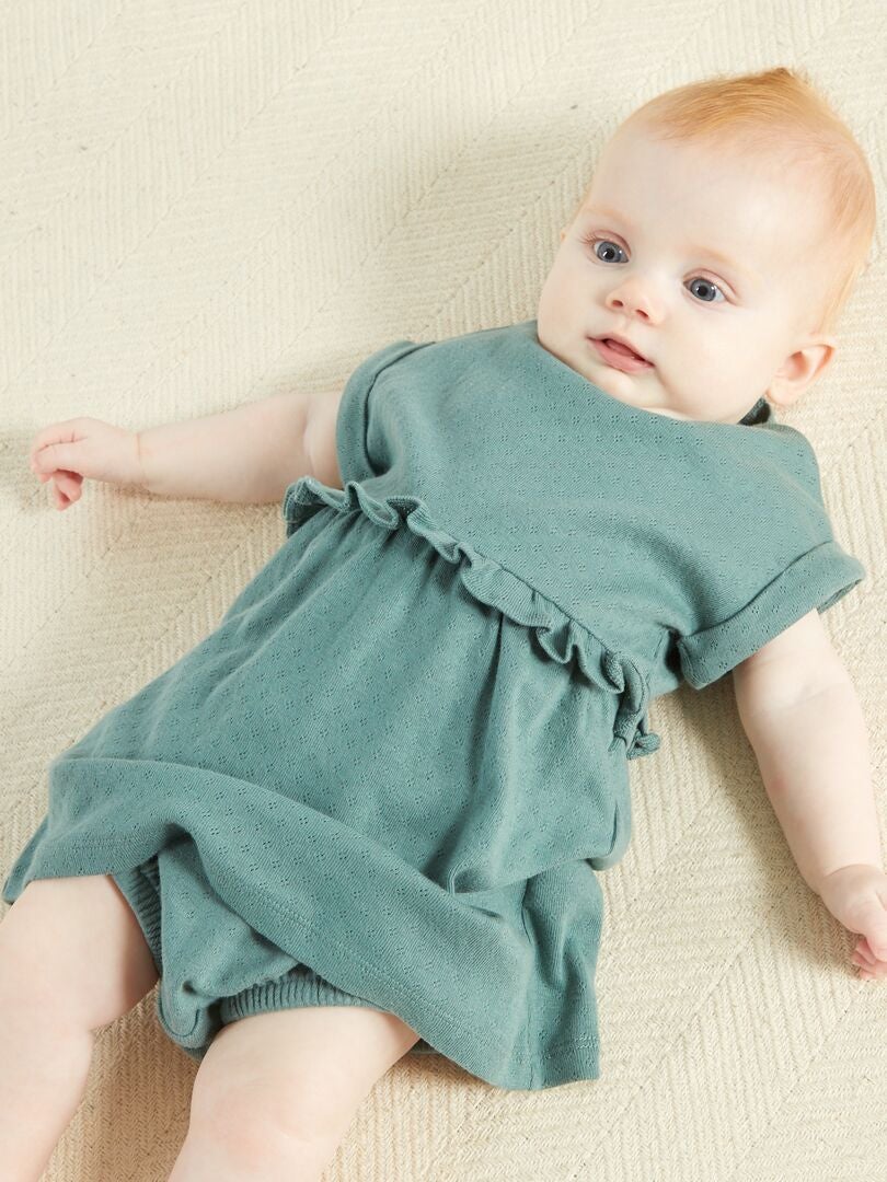Vestito in tessuto con ricamo traforato con bloomer verde grigio - Kiabi