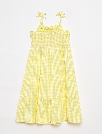Vestito in tessuto crespone con top in punto smock