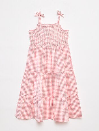 Vestito in tessuto crespone con top in punto smock
