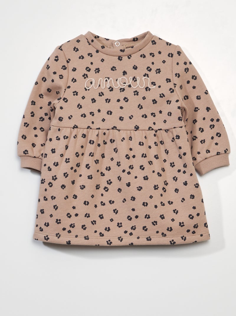 Vestito in tessuto felpato con maniche lunghe BEIGE - Kiabi