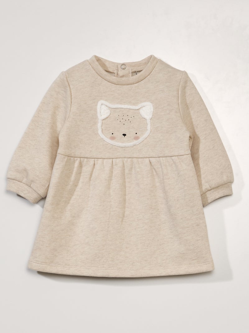 Vestito in tessuto felpato con maniche lunghe BEIGE - Kiabi
