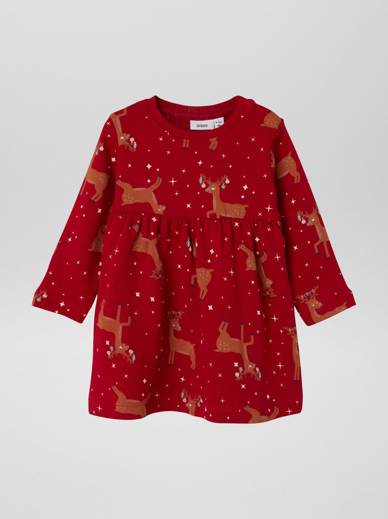 Vestito in tessuto felpato con motivo fantasia Rosso - Kiabi