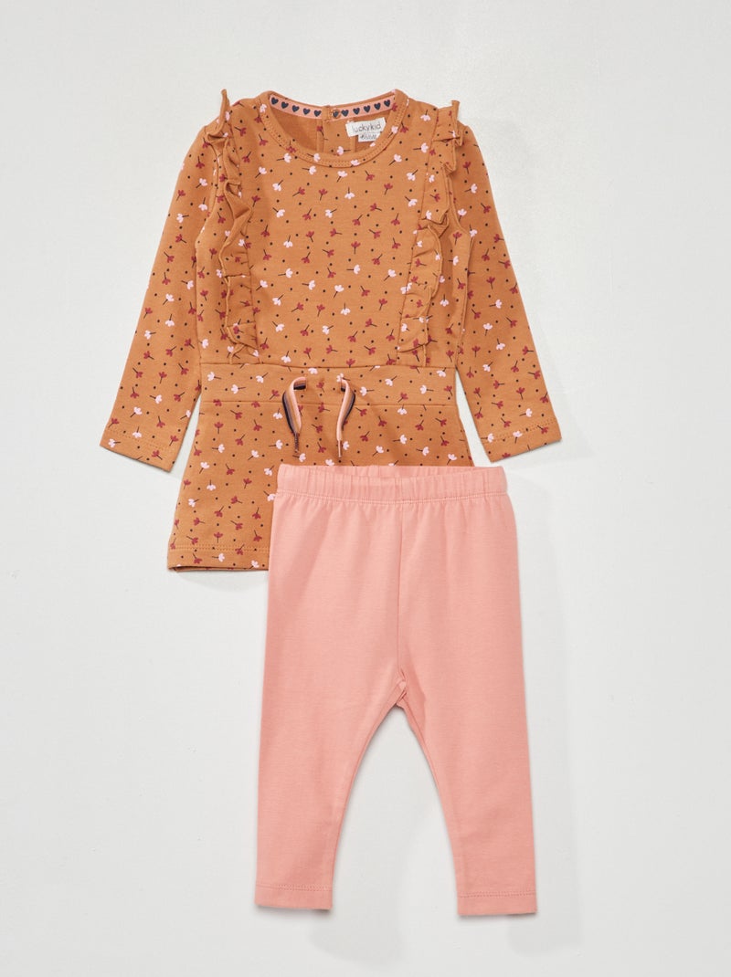 Vestito in tessuto felpato + leggings 2 pezzi MARRONE - Kiabi