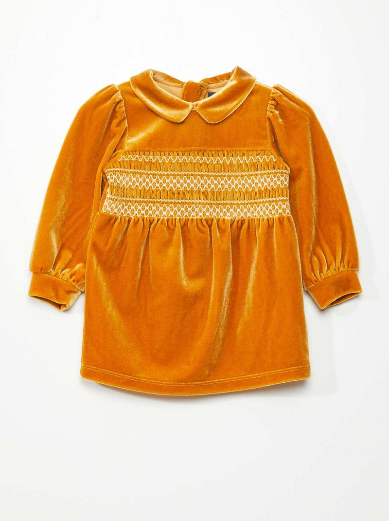 Vestito in velluto con colletto claudine GIALLO - Kiabi