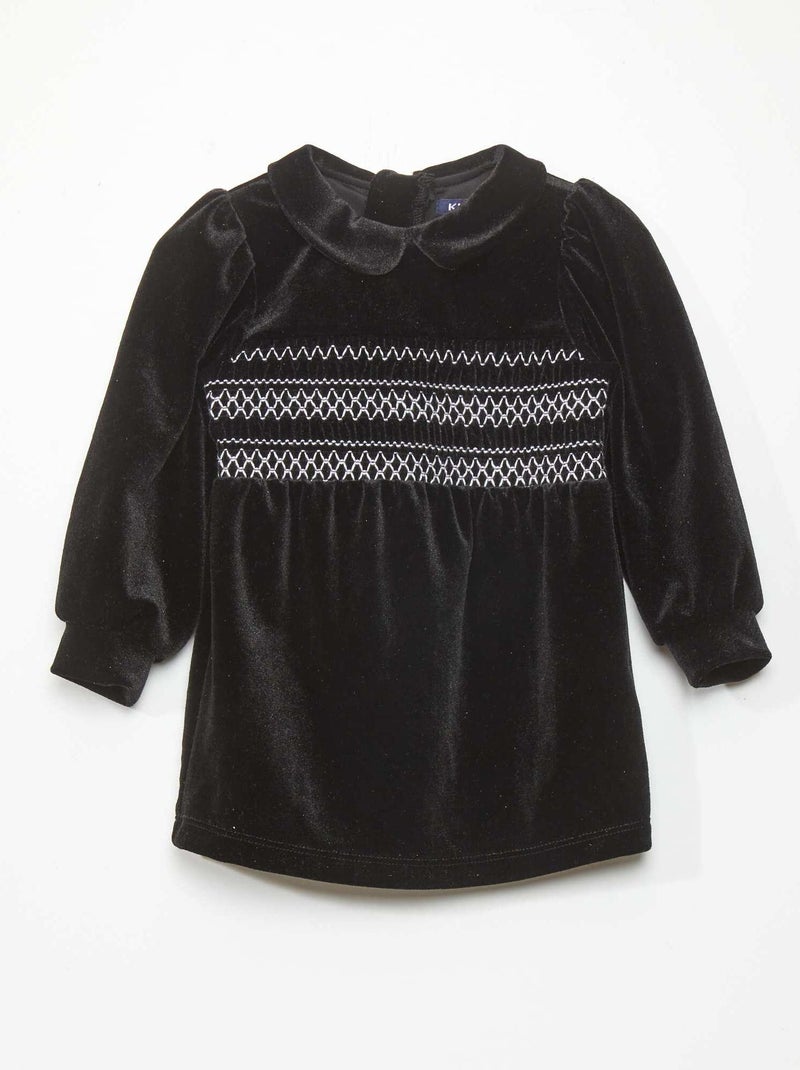 Vestito in velluto con colletto claudine NERO - Kiabi