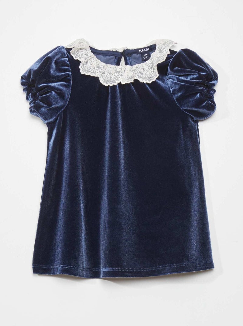 Vestito in velluto con collo in tulle ricamato NERO - Kiabi