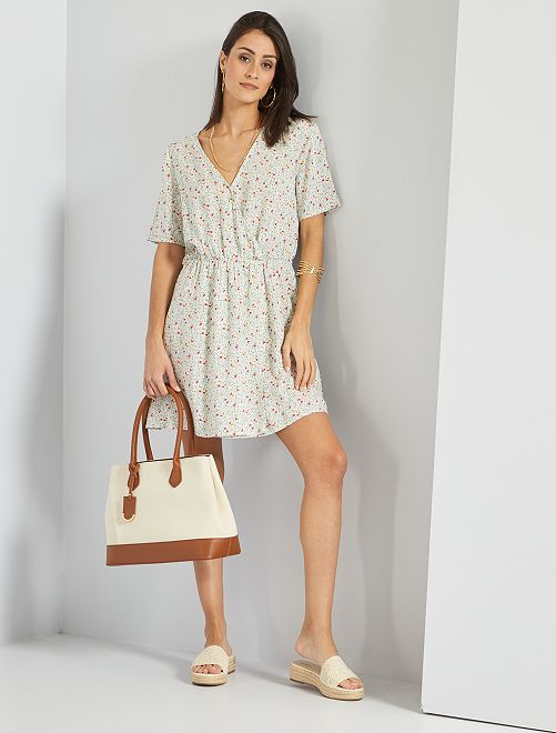 Vestito incrociato morbido con stampa a 'fiori' - BIANCO - Kiabi - 22.00€