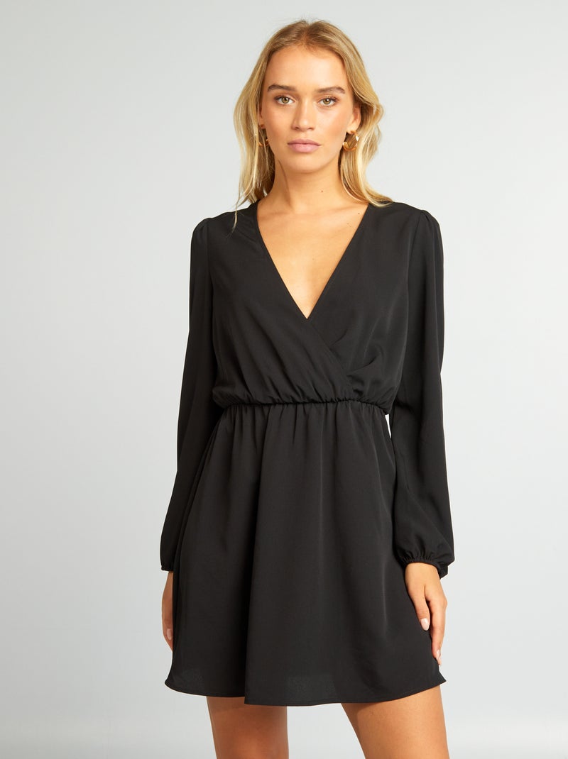 Vestito incrociato stampato nero - Kiabi