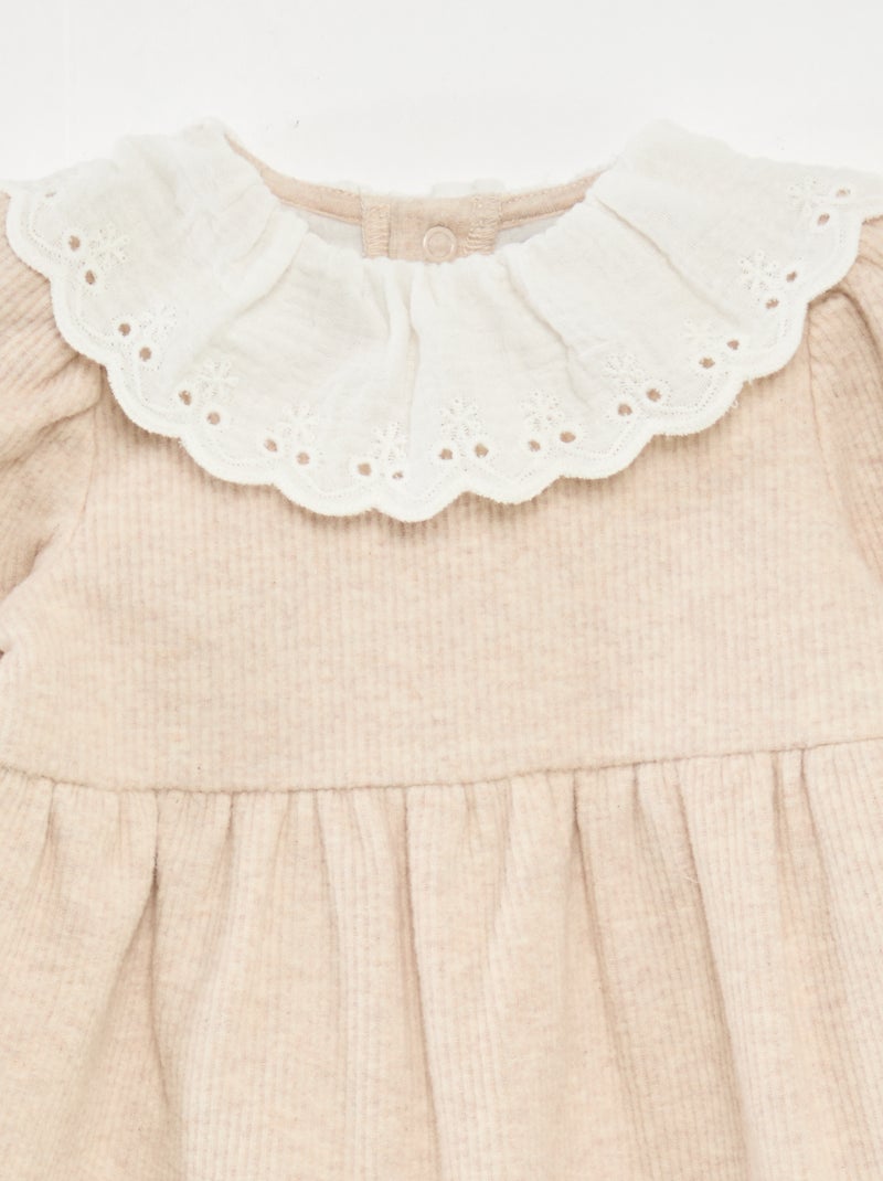 Vestito interlock con ampio colletto in garza di cotone Beige - Kiabi