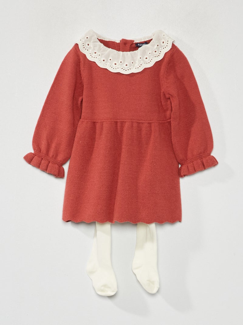 Vestito lavorato a maglia + collant - 2 pezzi ROSSO - Kiabi