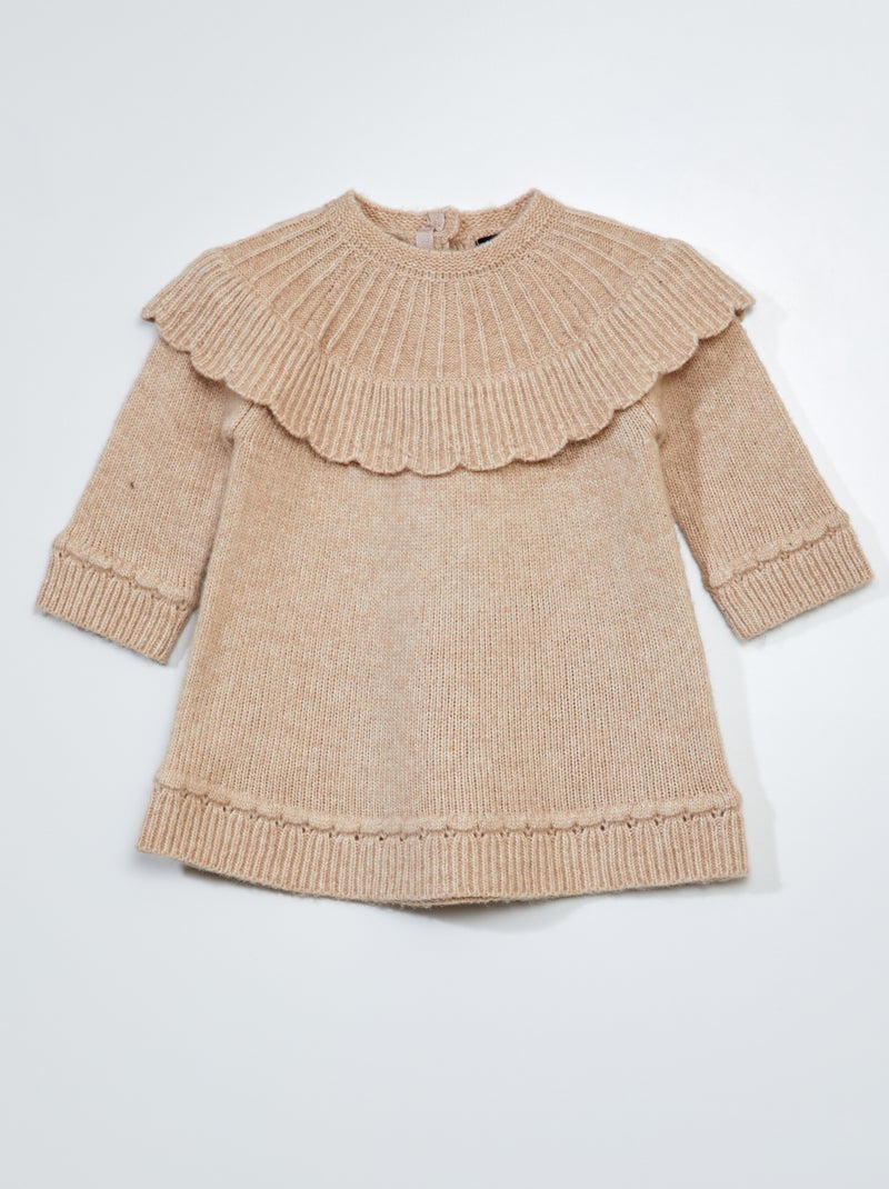 Vestito lavorato a maglia con collo fantasia Beige - Kiabi