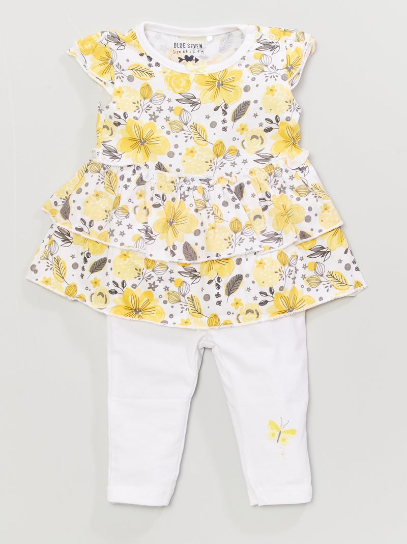 Vestito + leggings in maglia jersey bianco/giallo - Kiabi