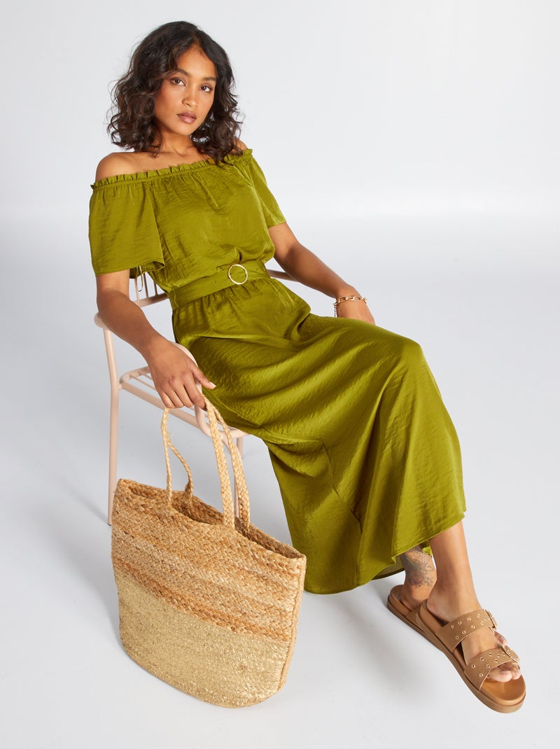 Vestito longuette con collo bardot VERDE - Kiabi