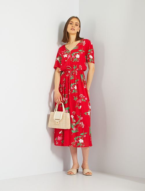 Vestito lungo a fiori - ROSSO - Kiabi - 20.00€