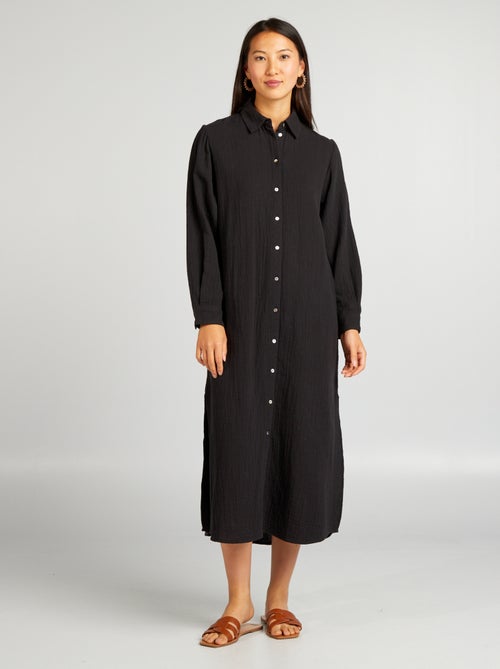 Vestito lungo a forma di camicia in doppia garza di cotone - Kiabi